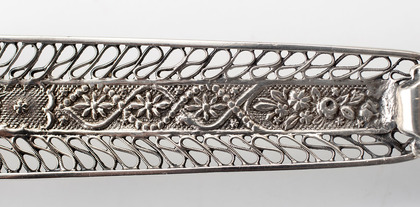 German Silver Biedermeier Filigree Sugar Tongs - Zum Andenken, In Memory Of